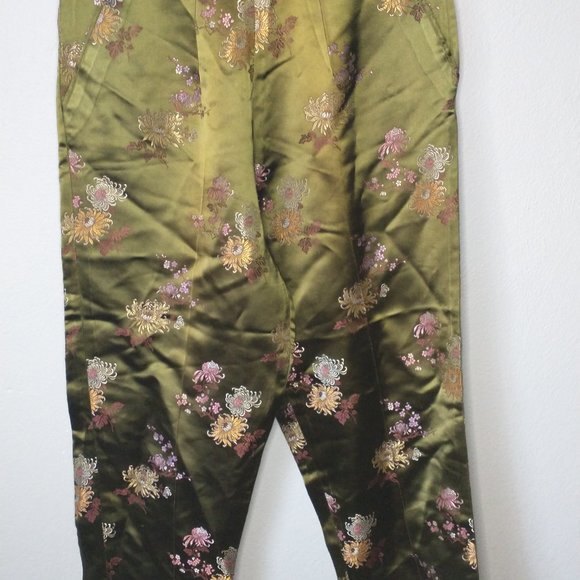 Vintage Olive Floral Embroidered Trousers Women’s Size 6 Side-Zip Rayon - Picture 6 of 9